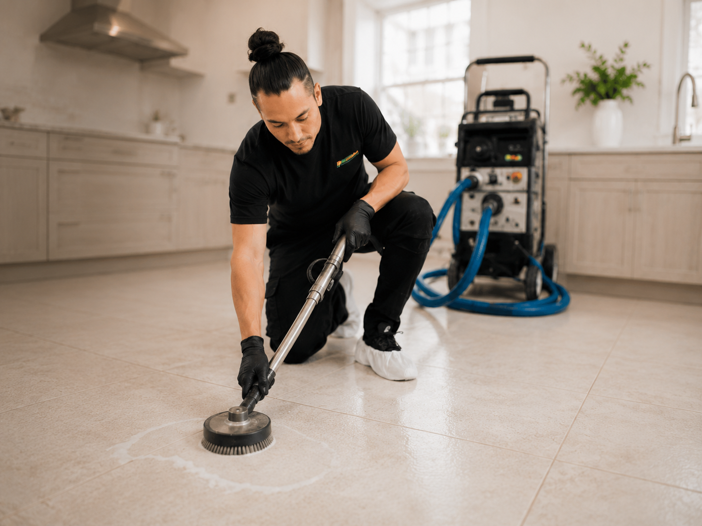 tile-grout-cleaning-3 Agitation & extraction: Grout lines are agitated and high-pressure extraction flushes out the dirt.